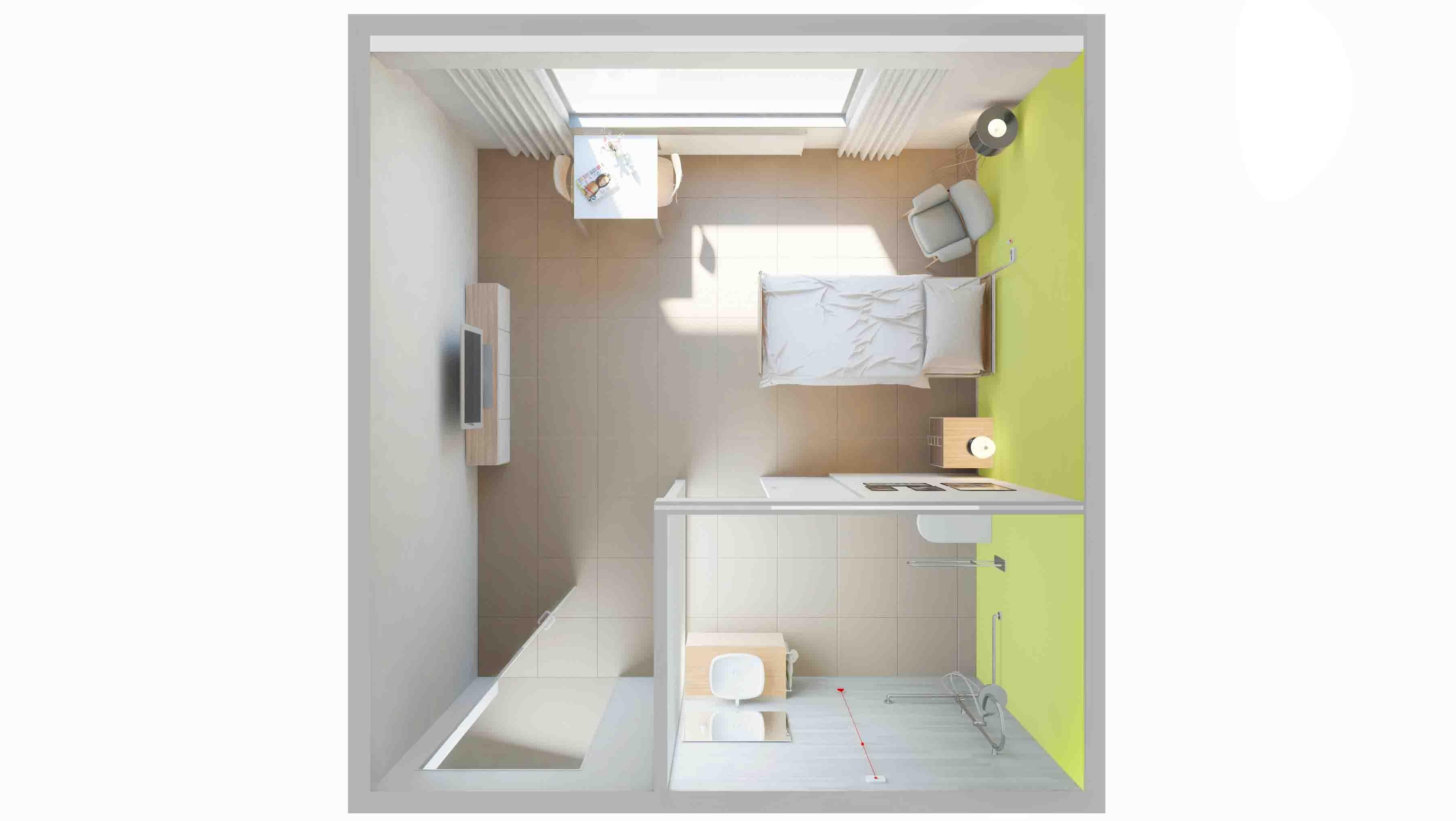 Ziekenhuiskamer bovenaanzicht